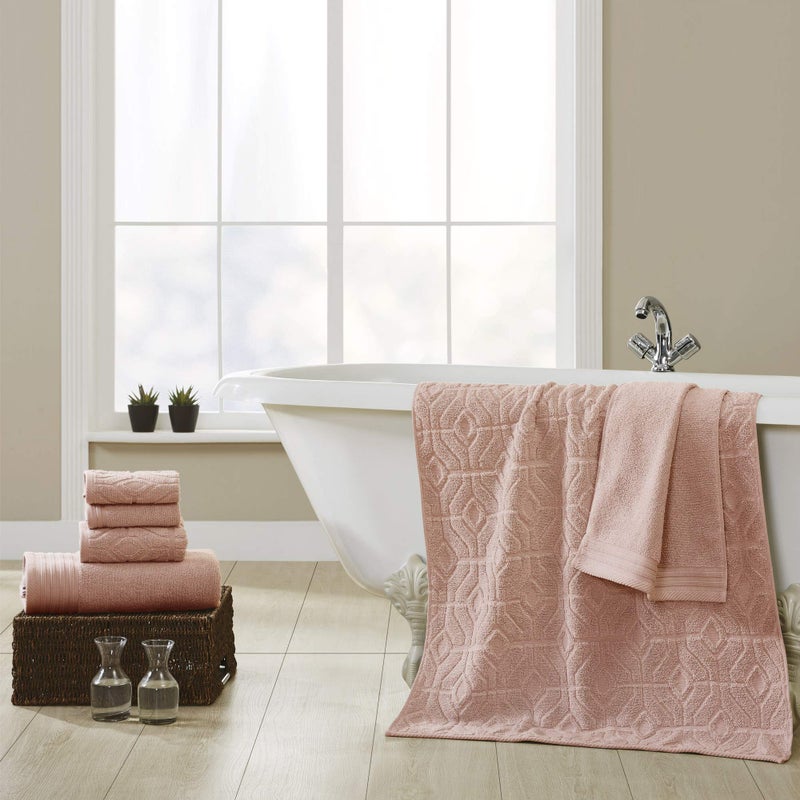 Modern Threads 6 Piece Set, 2 Bath Towels, 2 Hand Towels, 2 Washcloths Yarn Dyed Diamond Gate Jacquard Towel Set Dusty Rose - Image 2